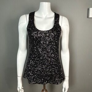 Alice + Olivia Black Sequin Top Small Tank Sparkly Holiday Party Clubwear Glam